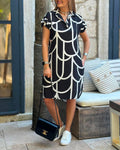 Women's Casual Midi Dress with V-Neck and Short Sleeves