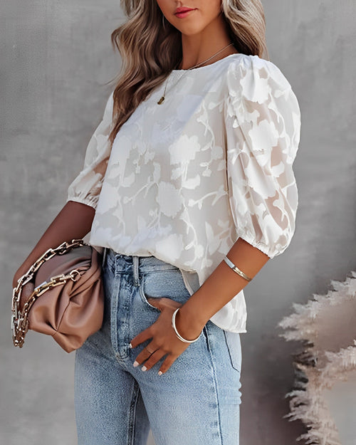 Women's Chiffon Blouse with Puffed Sleeves