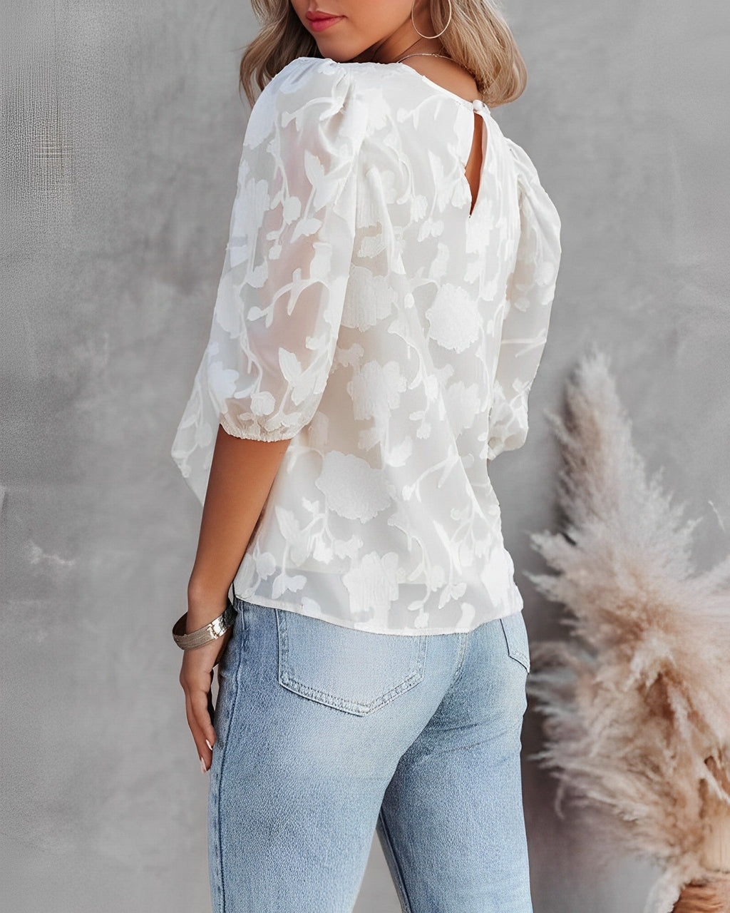 Women's Chiffon Blouse with Puffed Sleeves