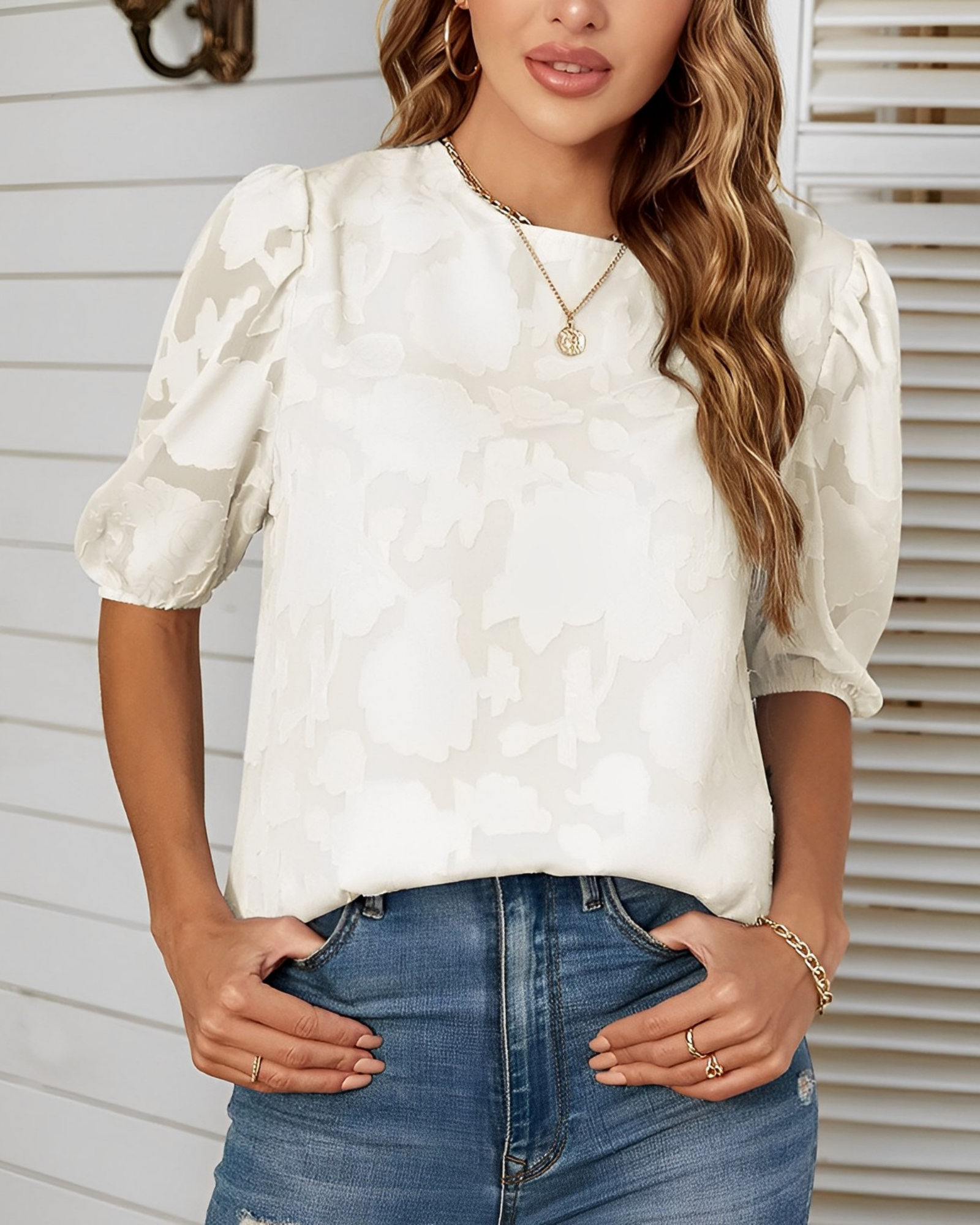 Women's Chiffon Blouse with Puffed Sleeves