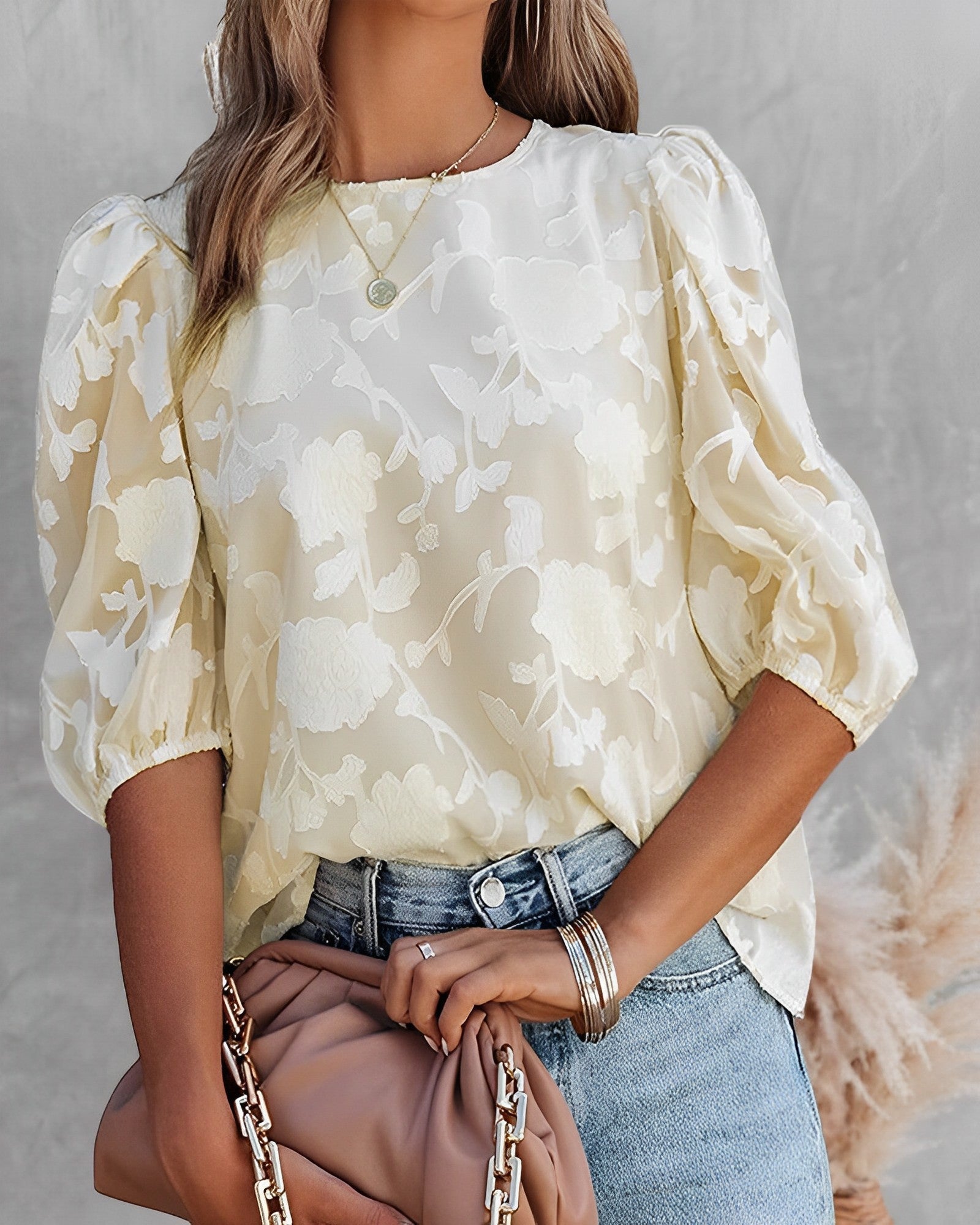 Women's Chiffon Blouse with Puffed Sleeves