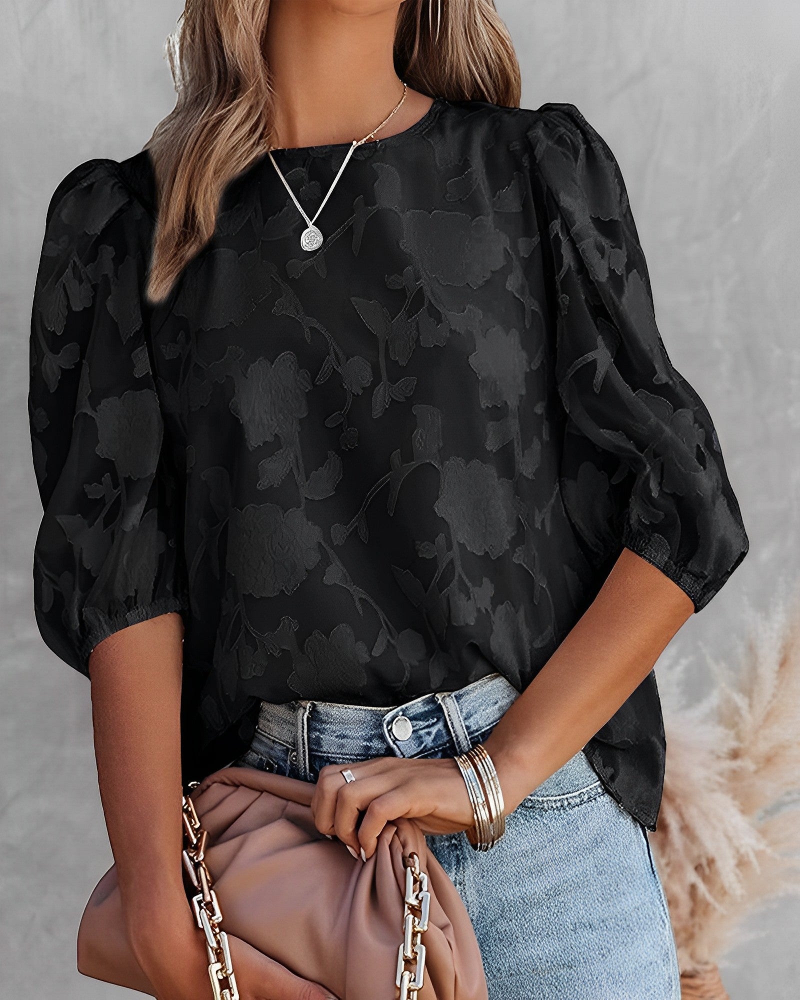 Women's Chiffon Blouse with Puffed Sleeves