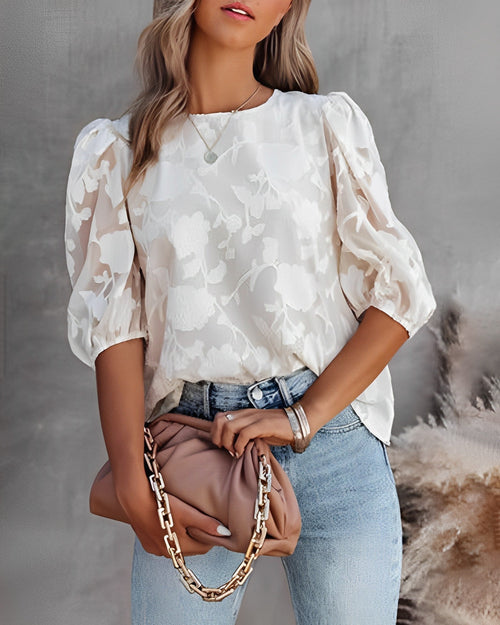 Women's Chiffon Blouse with Puffed Sleeves