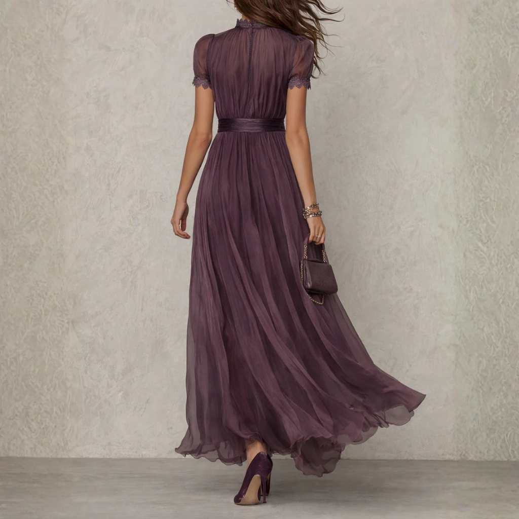 Women's Chiffon Maxi Dress with Lace Trim