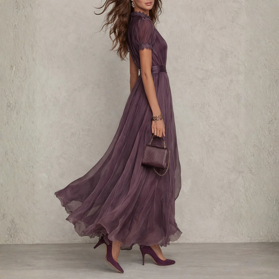 Women's Chiffon Maxi Dress with Lace Trim