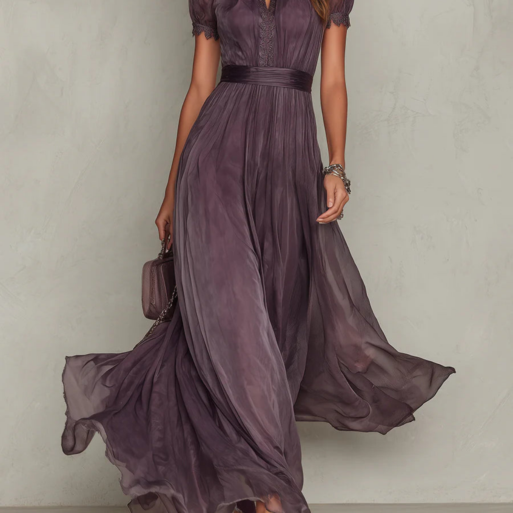 Women's Chiffon Maxi Dress with Lace Trim