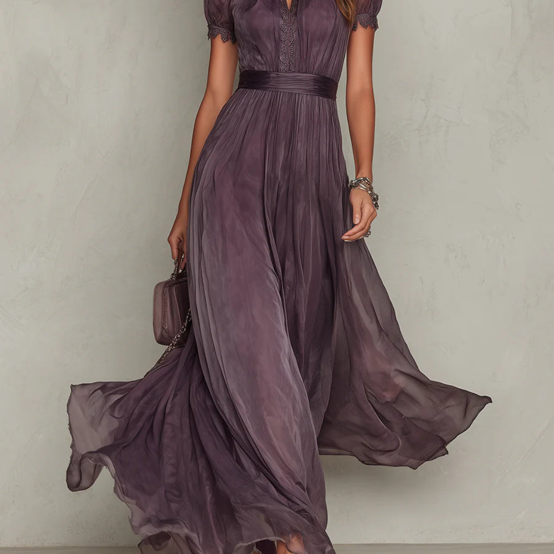 Women's Chiffon Maxi Dress with Lace Trim