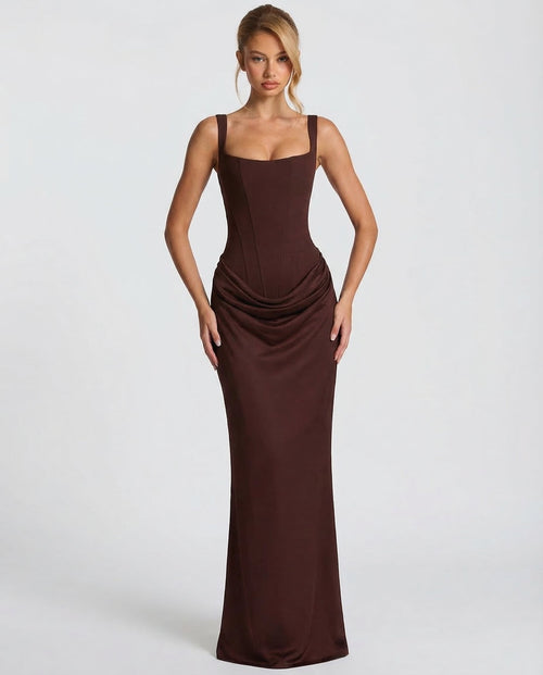 Women's Corset Maxi Dress with Square Neckline