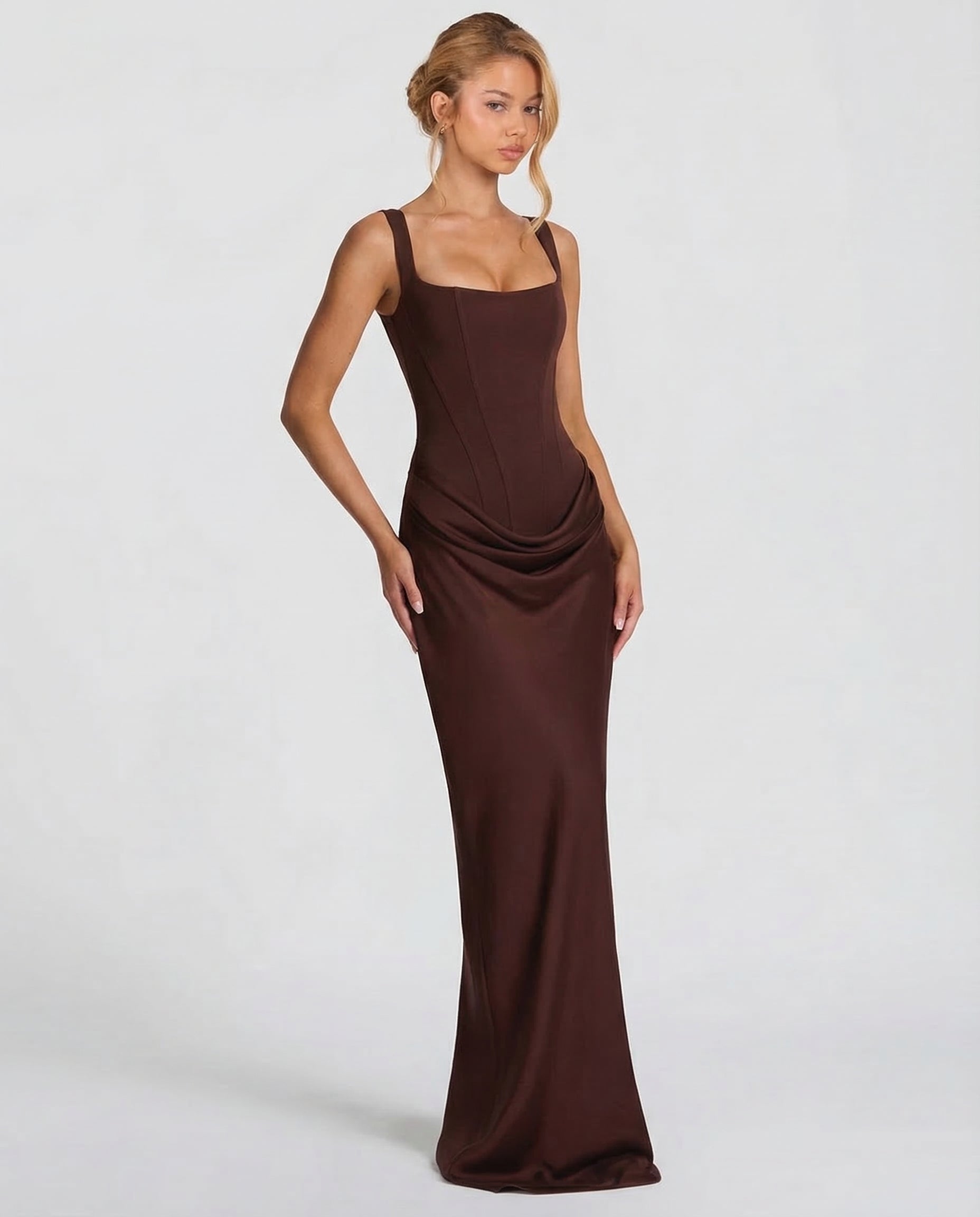 Women's Corset Maxi Dress with Square Neckline
