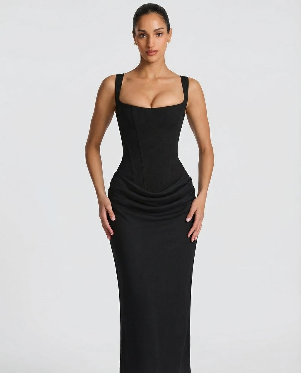 Women's Corset Maxi Dress with Square Neckline