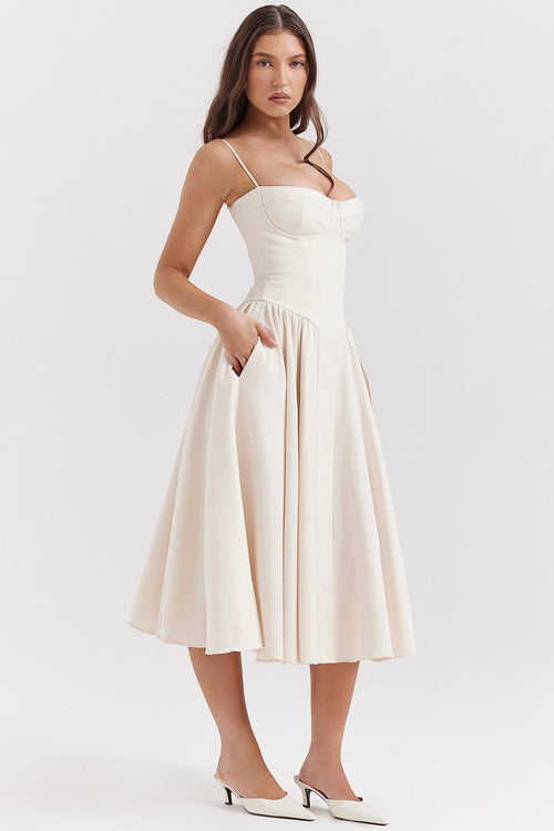 Women's Corset Midi Dress with Adjustable Straps