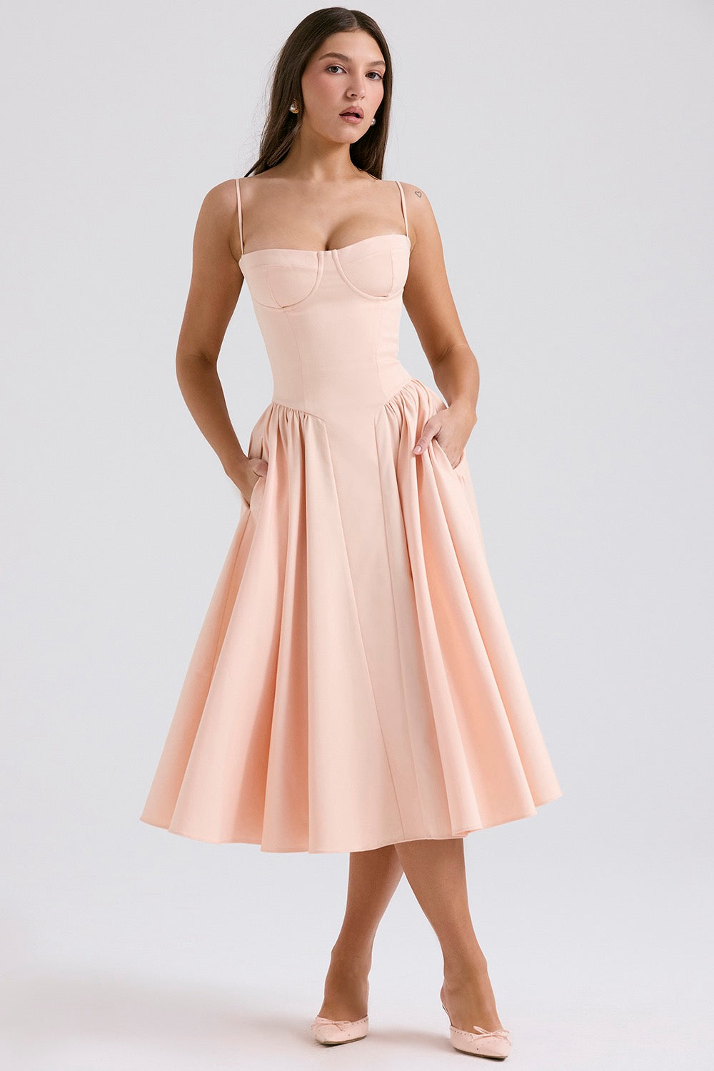 Women's Corset Midi Dress with Adjustable Straps