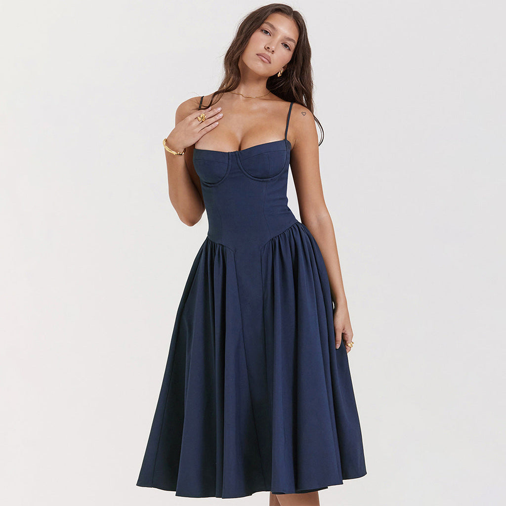 Women's Corset Midi Dress with Adjustable Straps