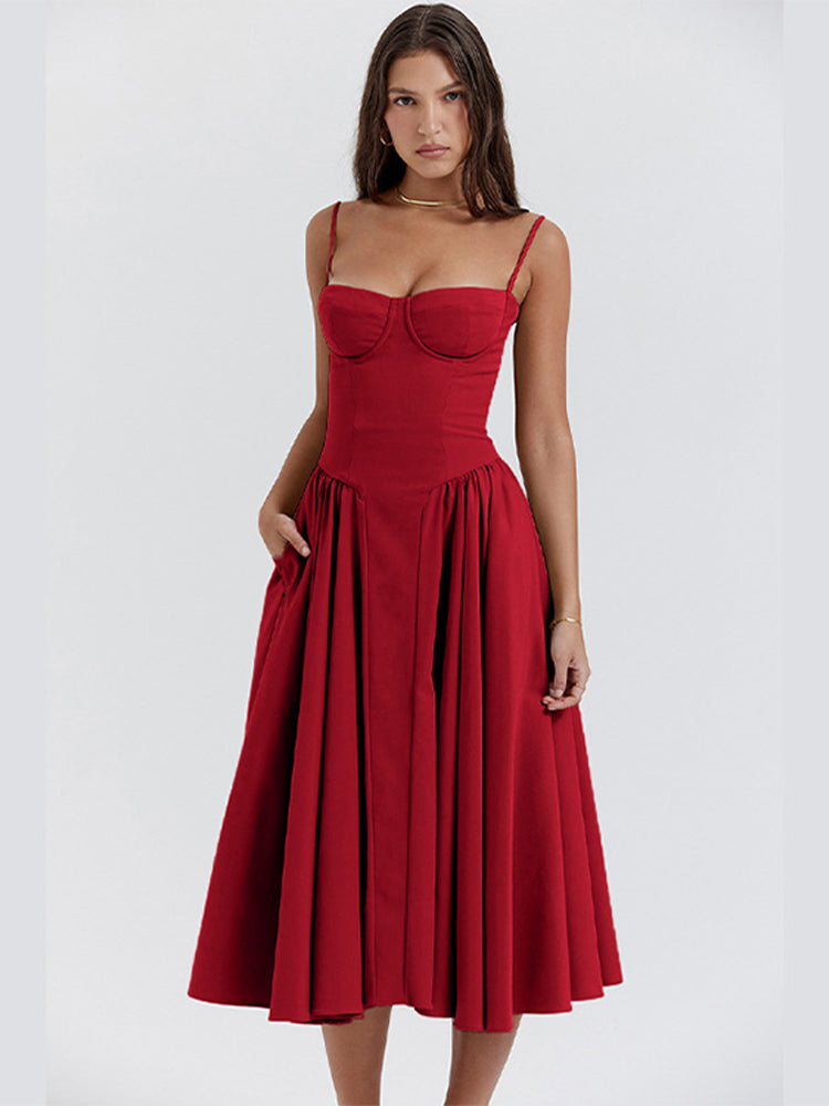 Women's Corset Midi Dress with Adjustable Straps