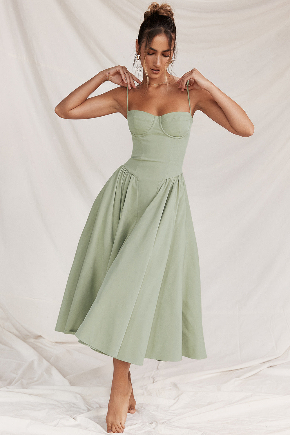 Women's Corset Midi Dress with Adjustable Straps