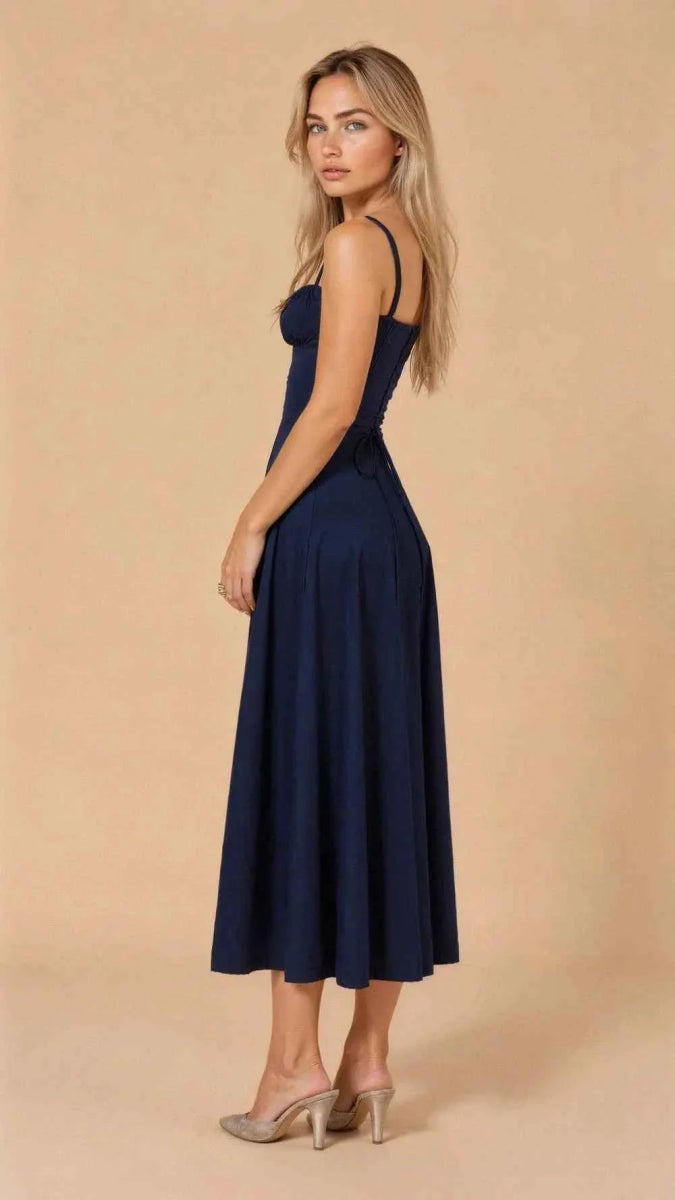Women's Corset Midi Dress with Sweetheart Neckline