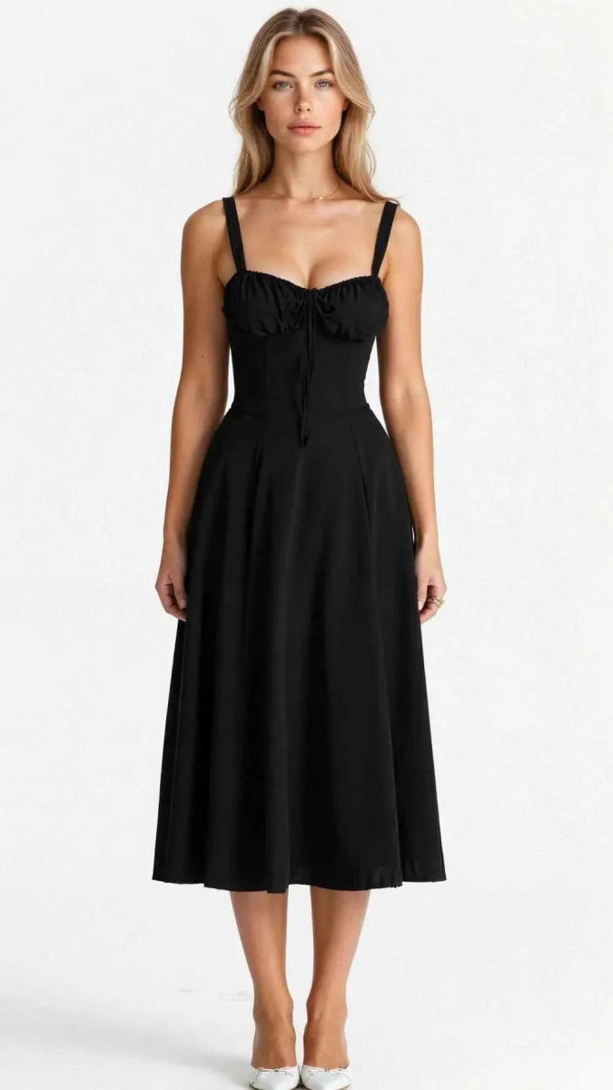 Women's Corset Midi Dress with Sweetheart Neckline