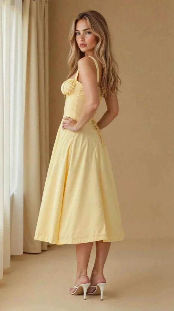 Women's Corset Midi Dress with Sweetheart Neckline