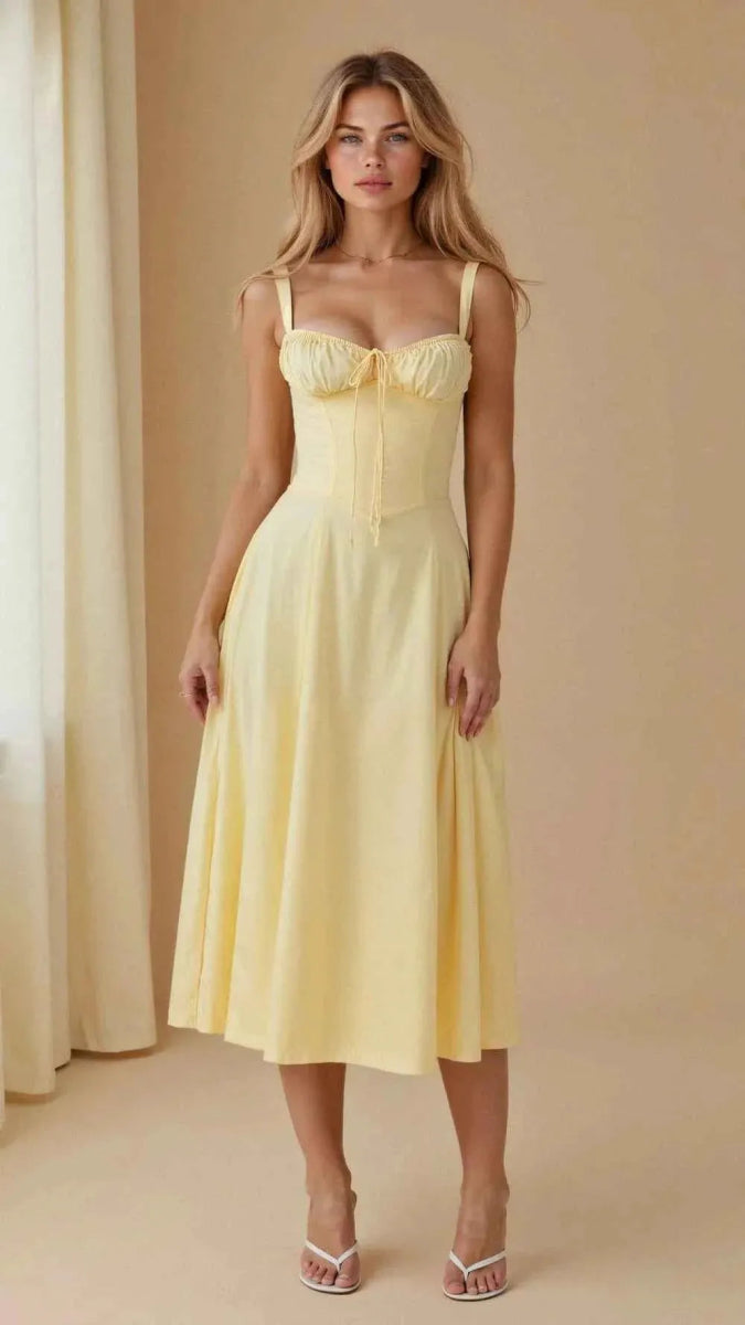 Women's Corset Midi Dress with Sweetheart Neckline