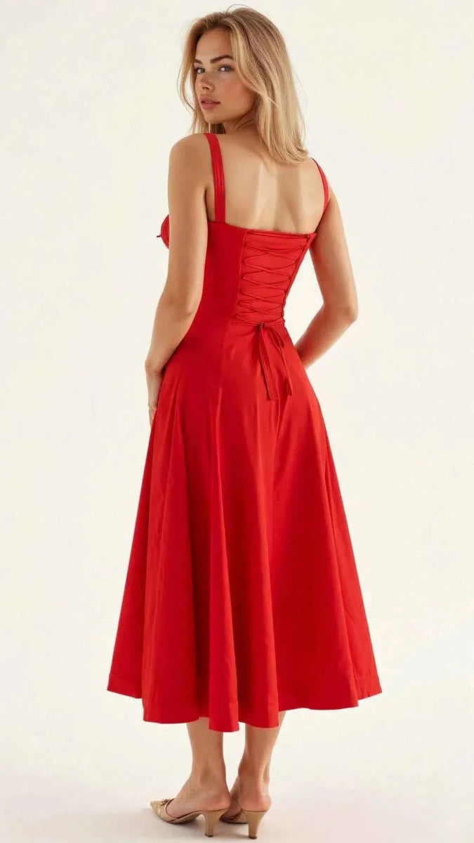 Women's Corset Midi Dress with Sweetheart Neckline
