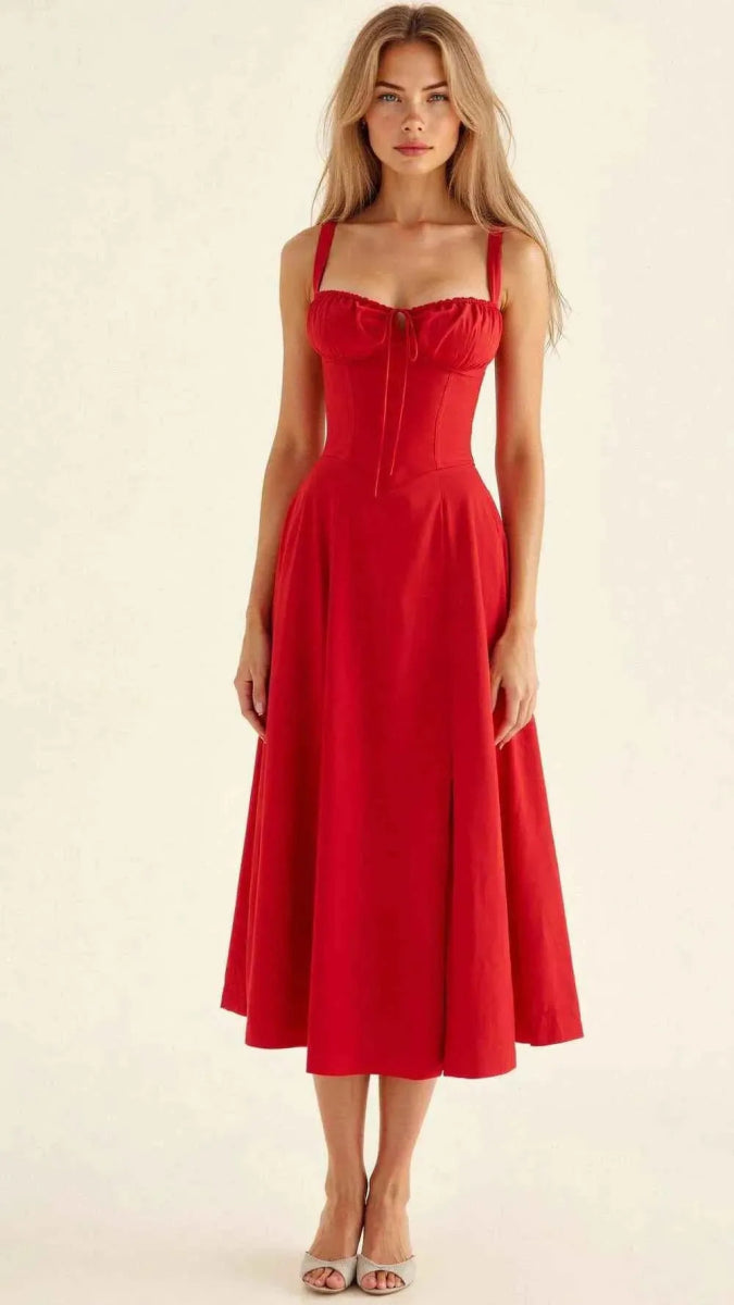 Women's Corset Midi Dress with Sweetheart Neckline