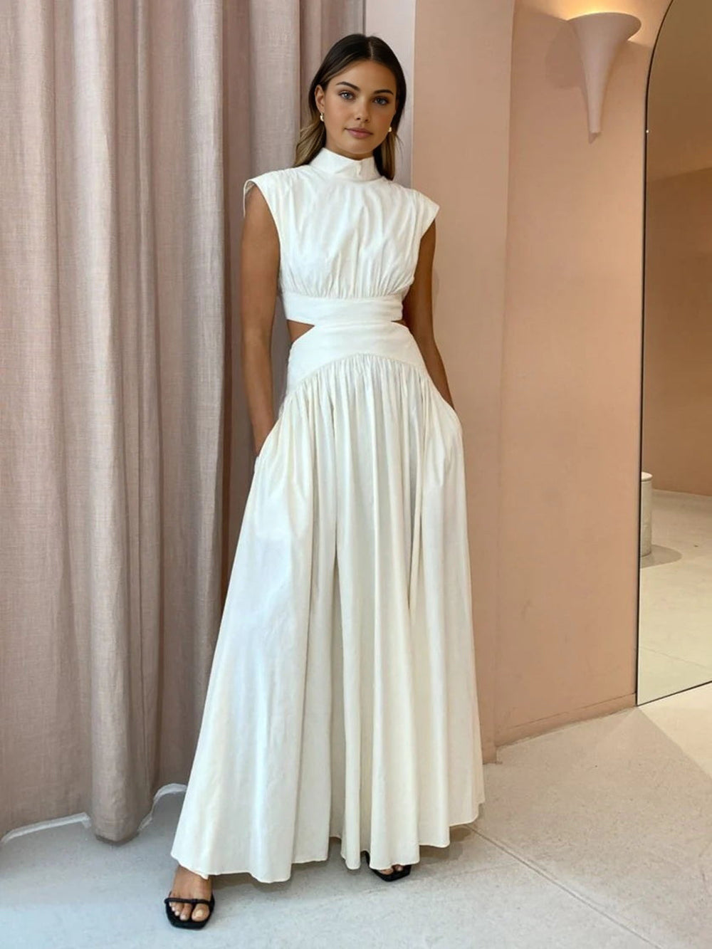 Women's Cut Out Mock Neck Maxi Dress