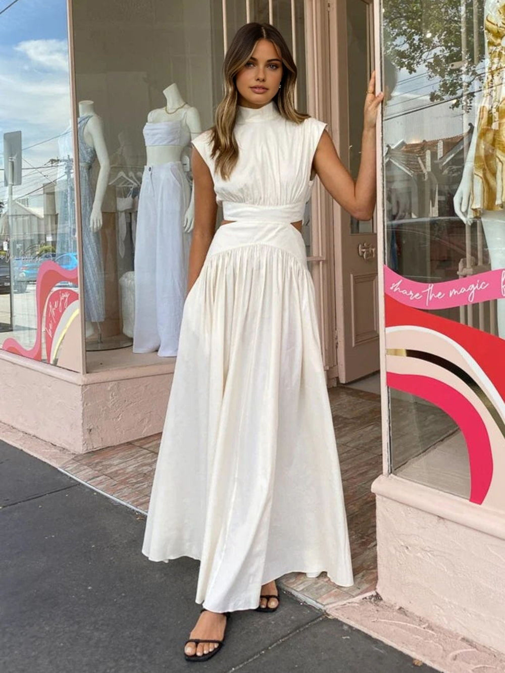 Women's Cut Out Mock Neck Maxi Dress