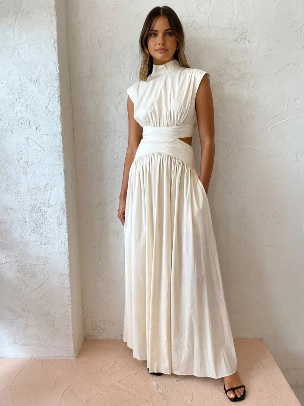 Women's Cut Out Mock Neck Maxi Dress