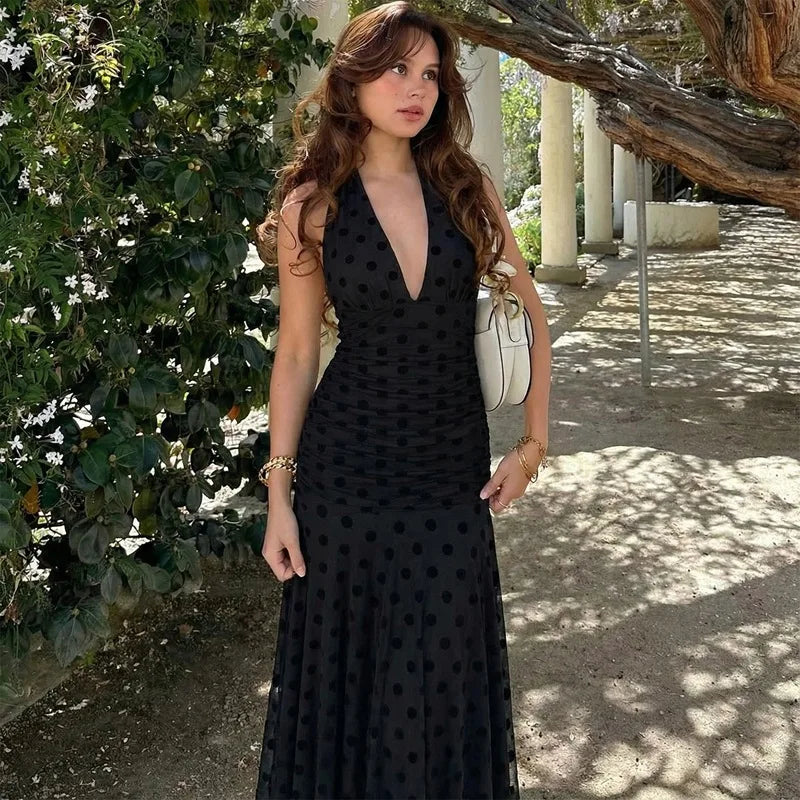 Women's Deep V Neck Maxi Dress for Summer Parties