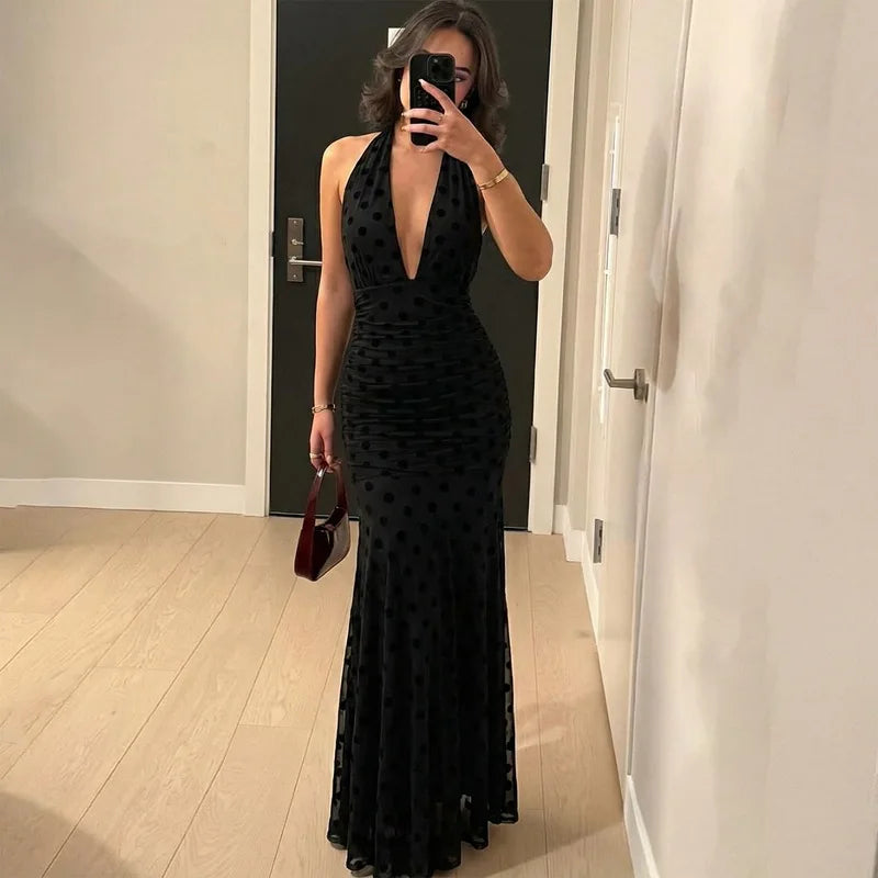 Women's Deep V Neck Maxi Dress for Summer Parties