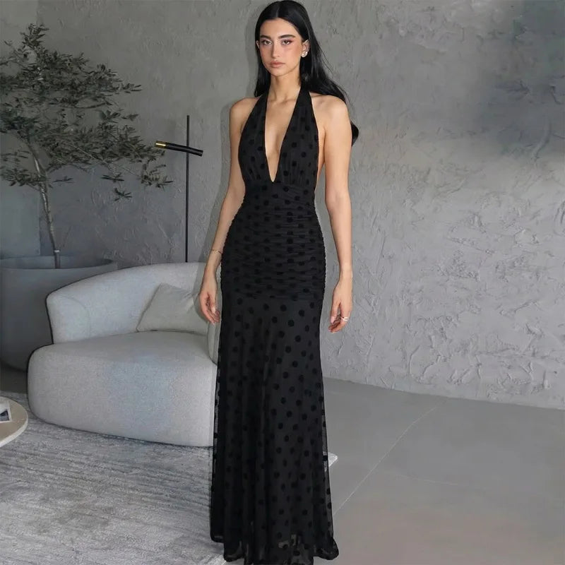 Women's Deep V Neck Maxi Dress for Summer Parties