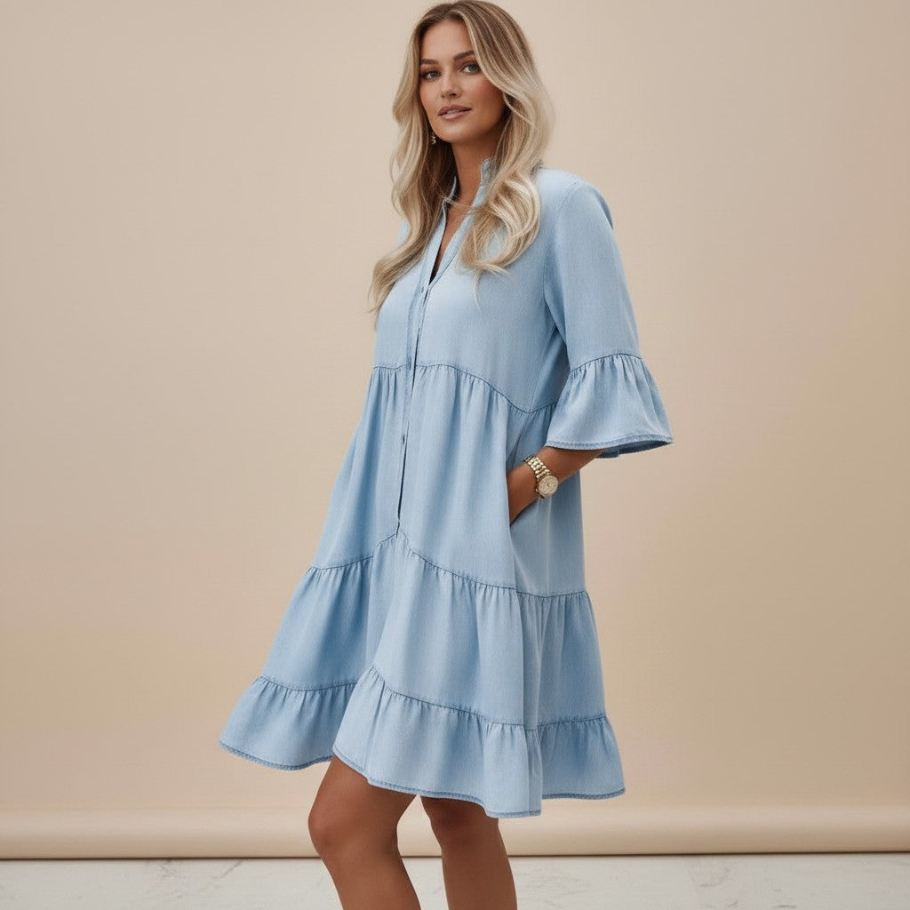 Women's Denim Look Midi Dress