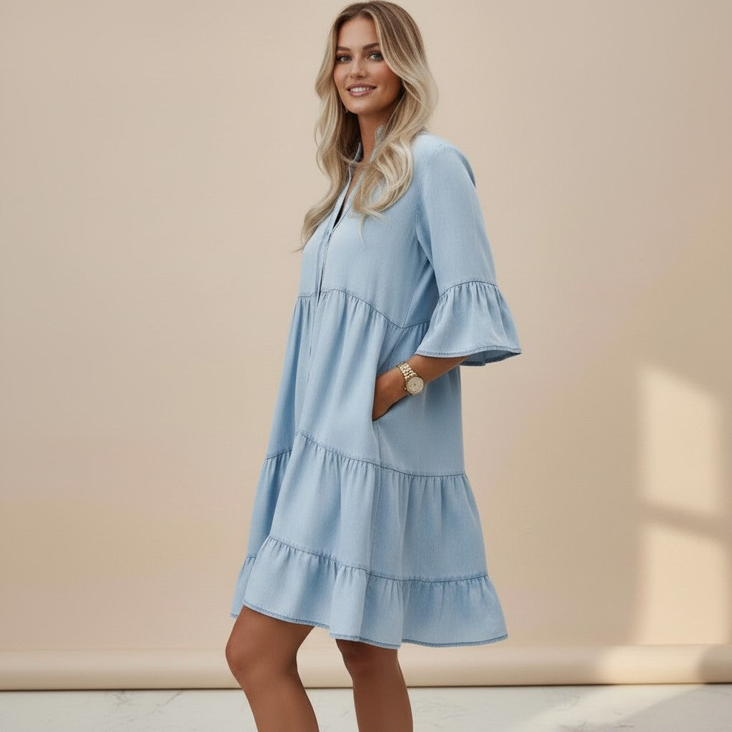 Women's Denim Look Midi Dress