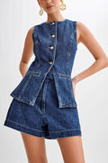 Women's Denim Vest and High-Waist Shorts Set