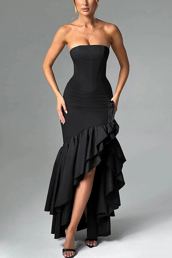 Women's Elegant Maxi Prom Dress with Ruffle Hem