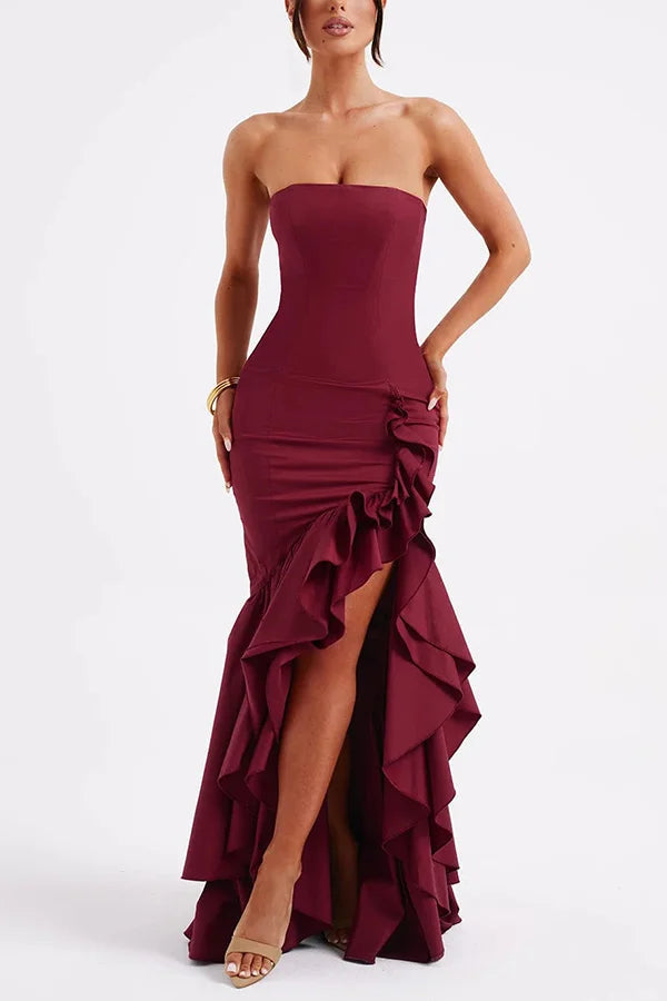 Women's Elegant Maxi Prom Dress with Ruffle Hem