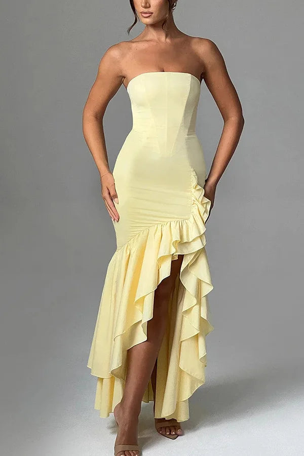 Women's Elegant Maxi Prom Dress with Ruffle Hem