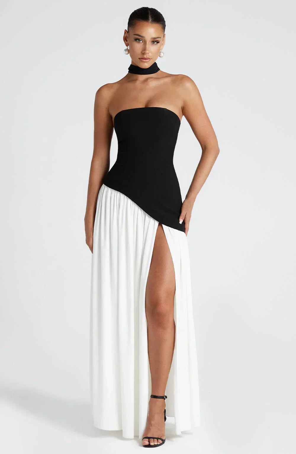 Women's Elegant Strapless Maxi Dress with Slit