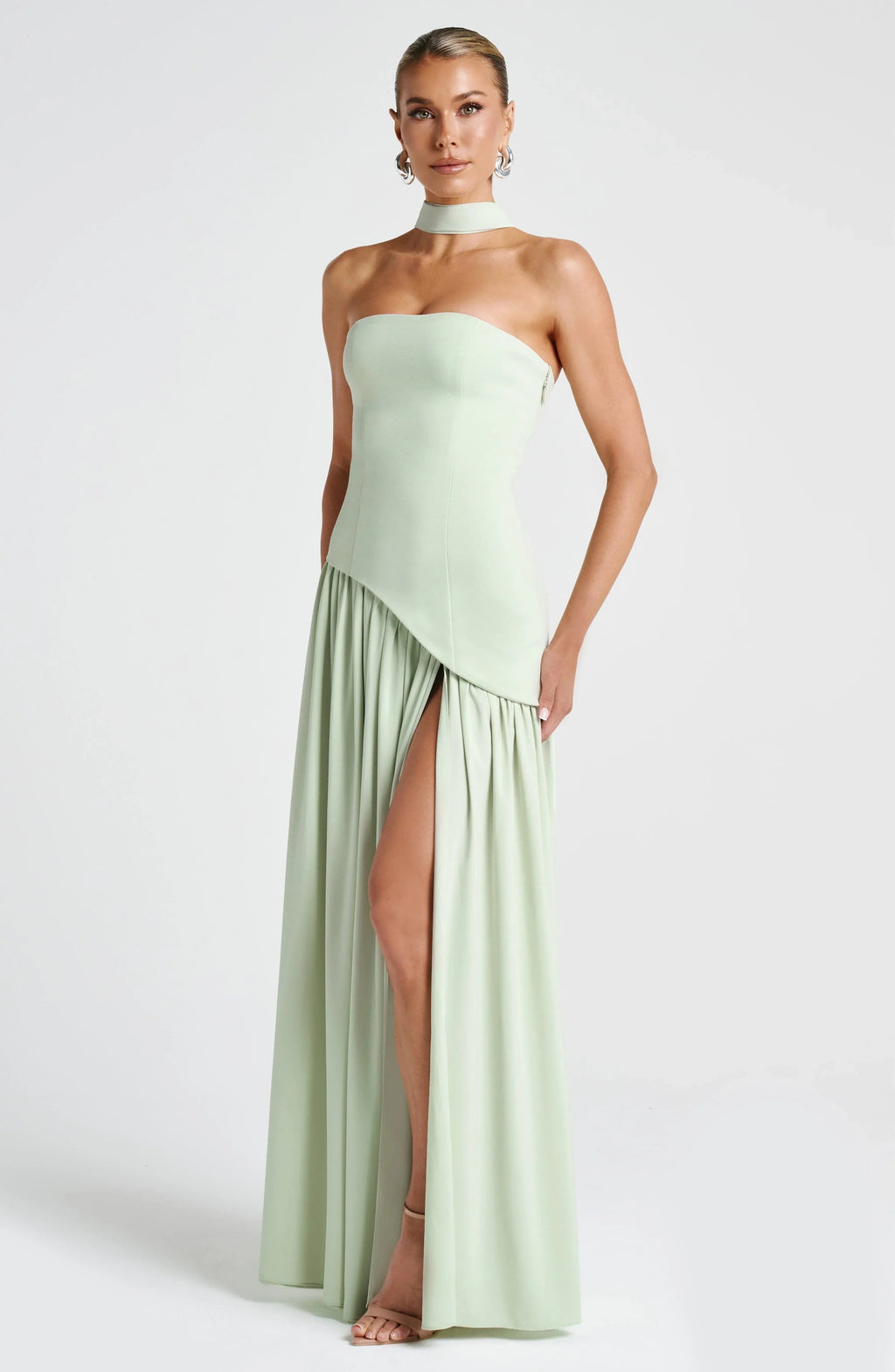 Women's Elegant Strapless Maxi Dress with Slit