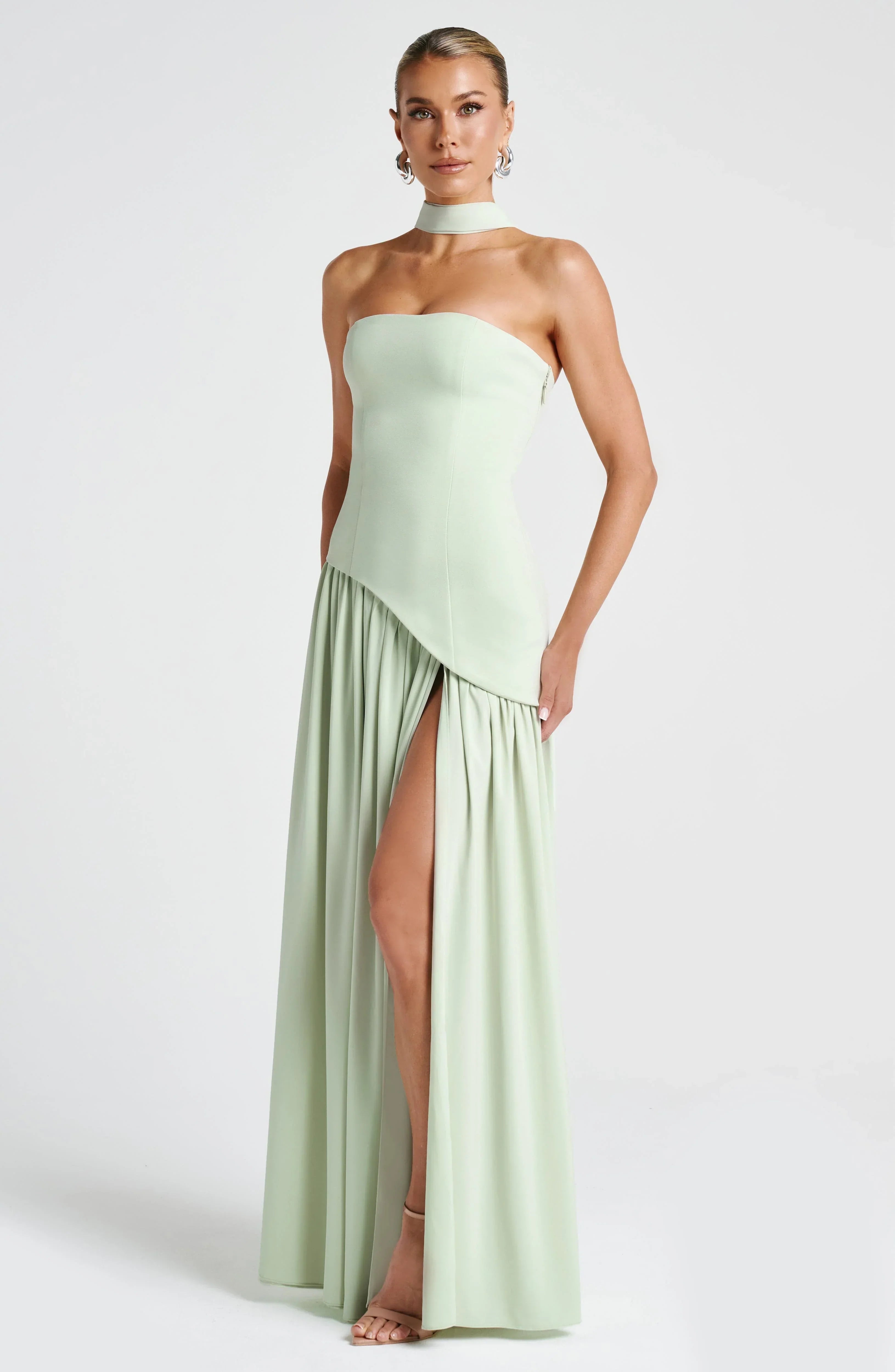 Women's Elegant Strapless Maxi Dress with Slit