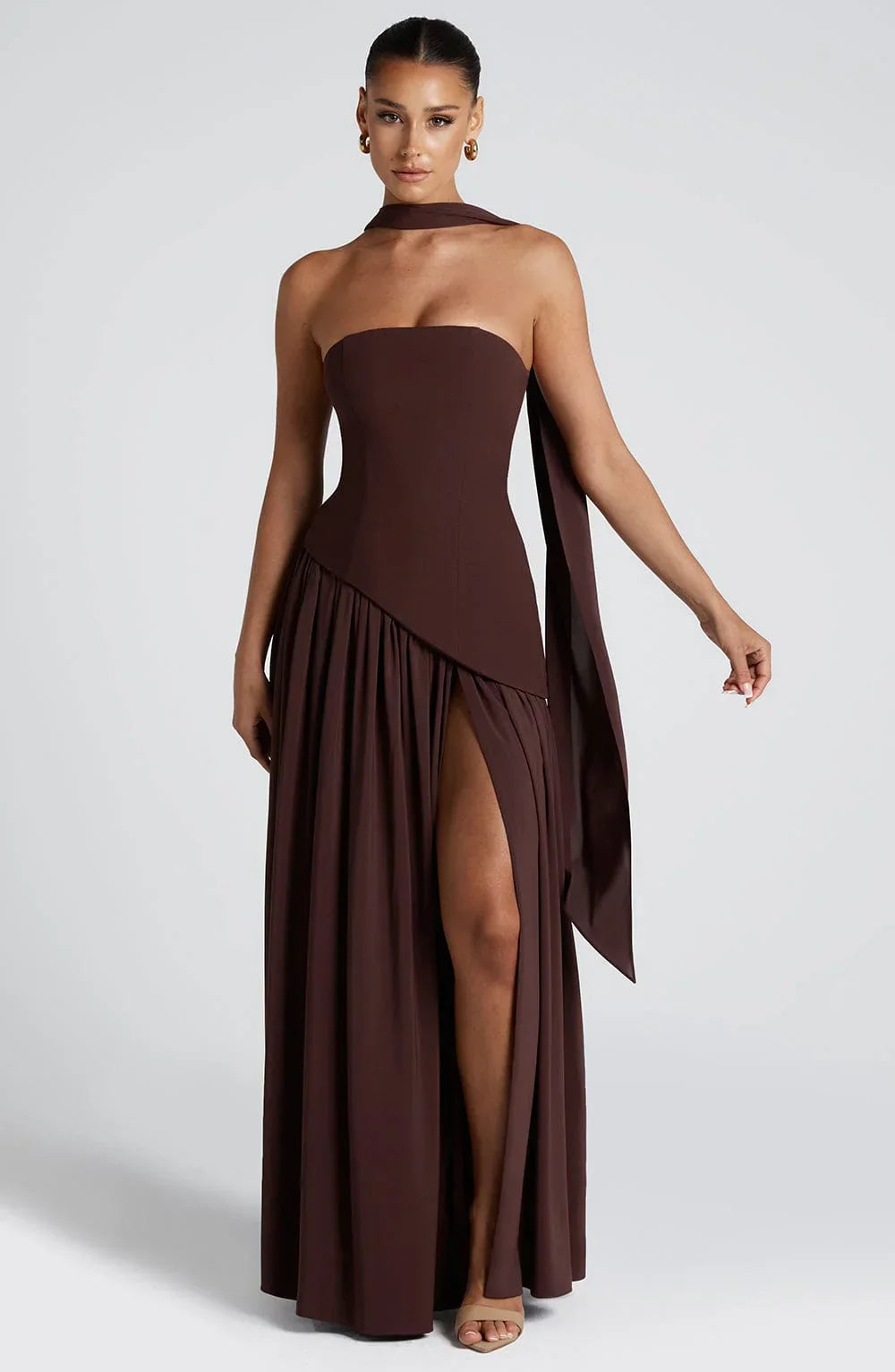 Women's Elegant Strapless Maxi Dress with Slit