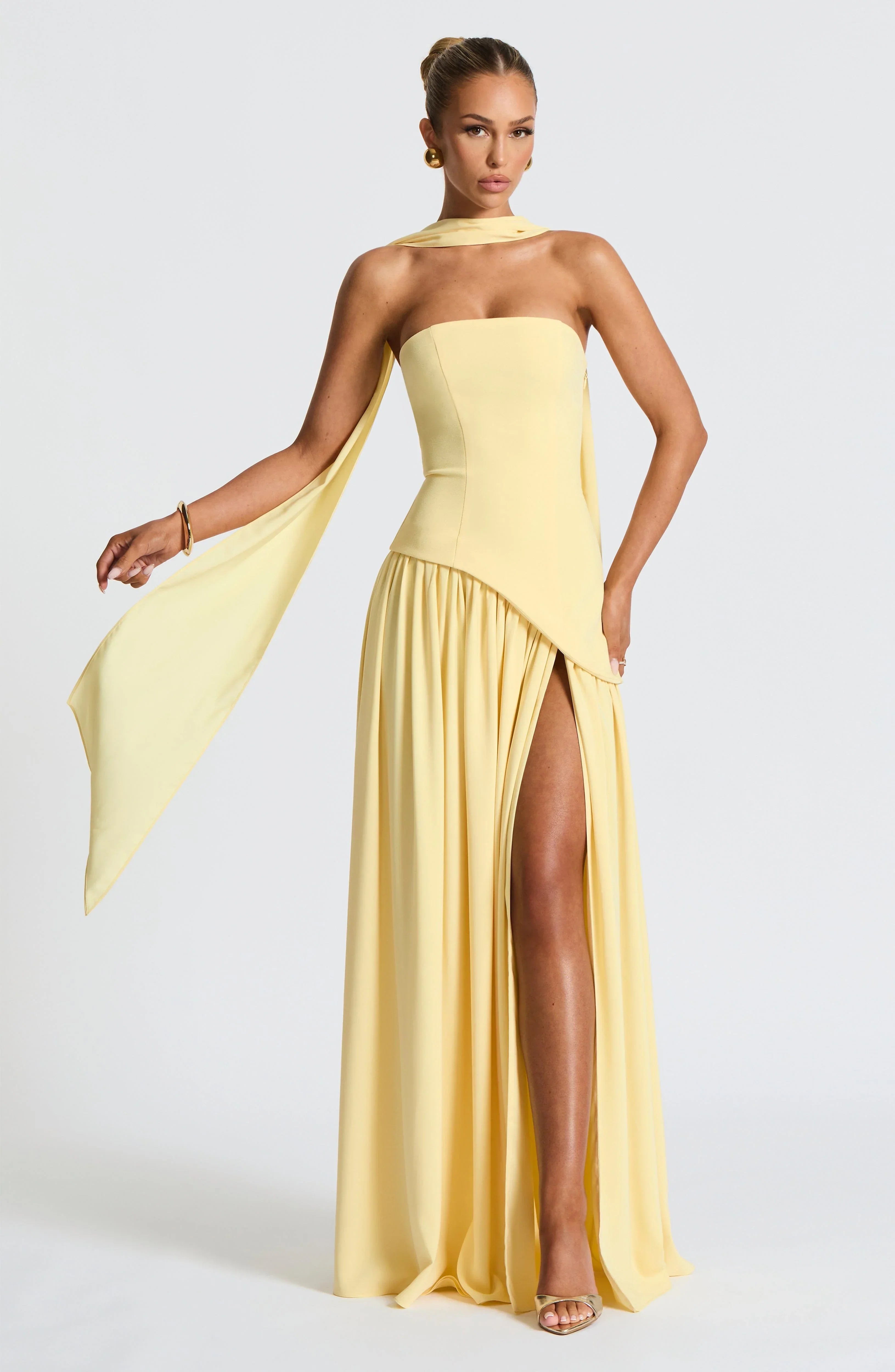 Women's Elegant Strapless Maxi Dress with Slit