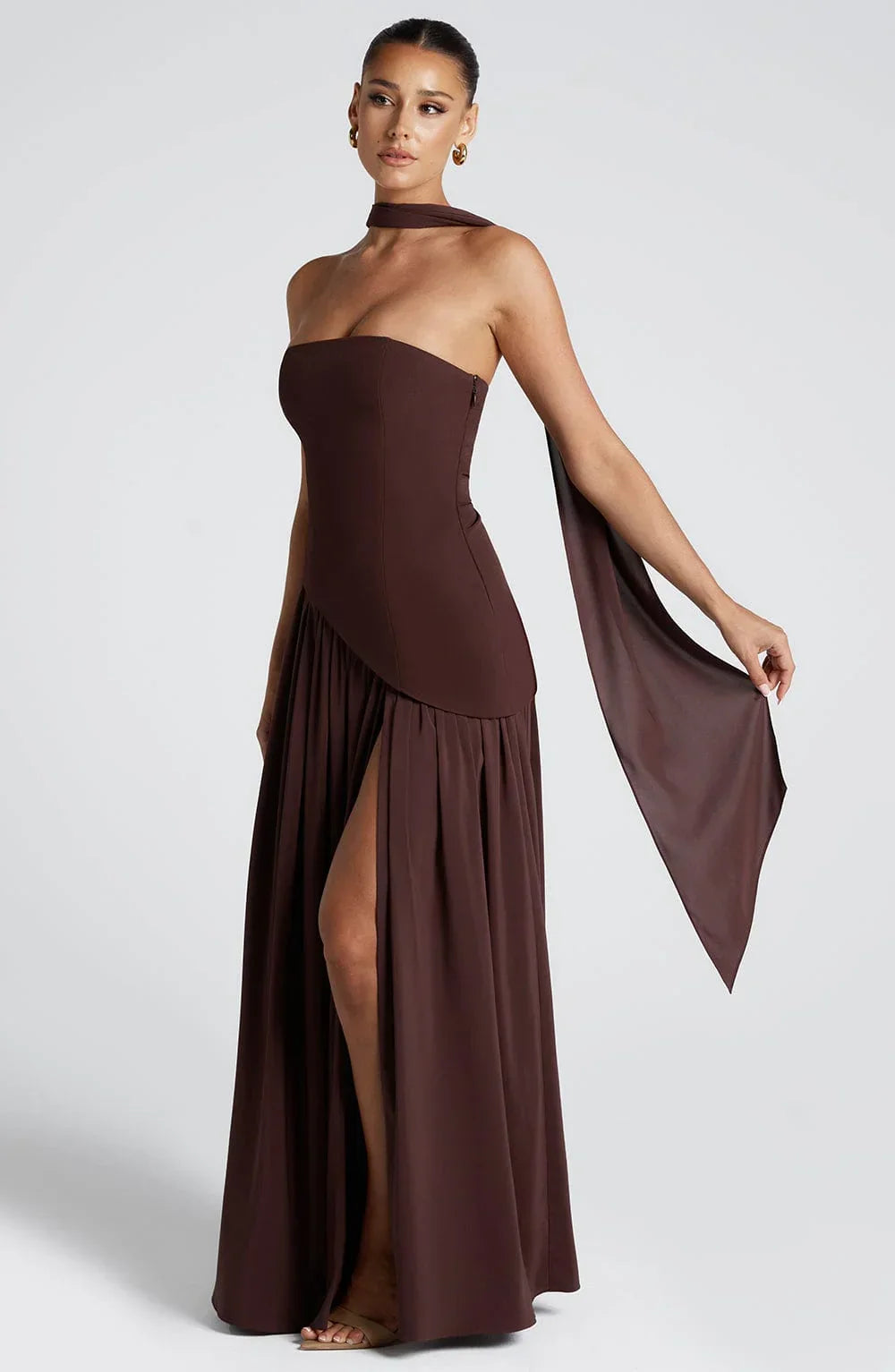 Women's Elegant Strapless Maxi Dress with Slit