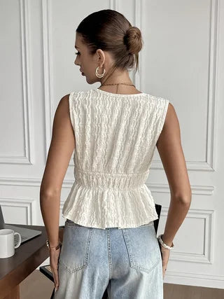 Women's Elegant V-Neck Ruffled Sleeveless Top