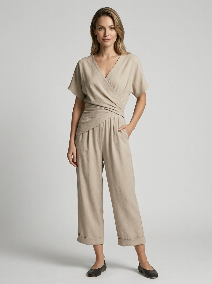 Women's Elegant V-Neck Wrap Jumpsuit