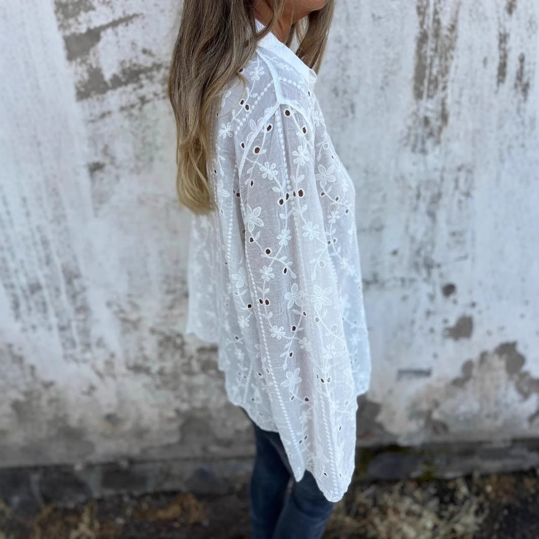 Women's Embroidered Hollow-Out Casual Blouse