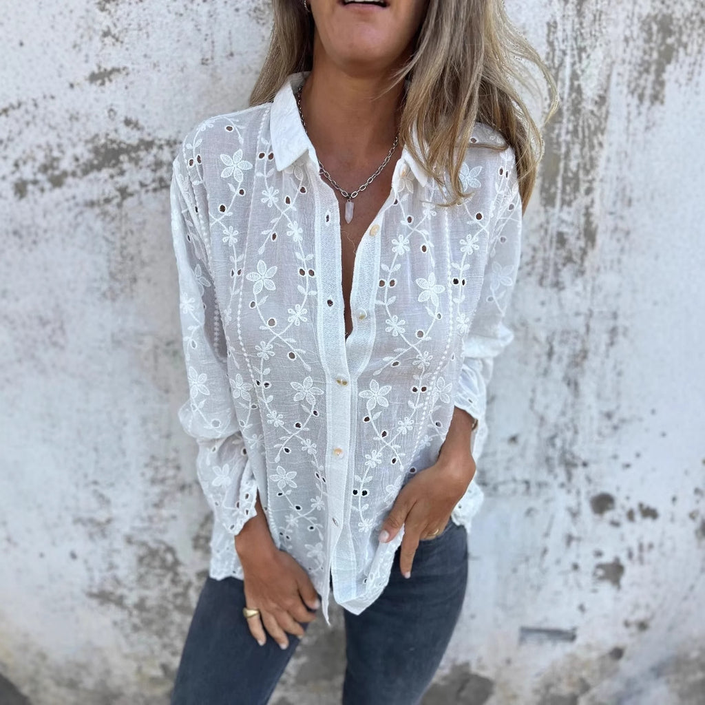 Women's Embroidered Hollow-Out Casual Blouse