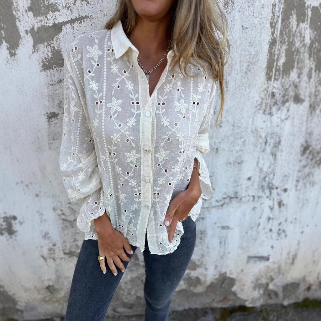 Women's Embroidered Hollow-Out Casual Blouse
