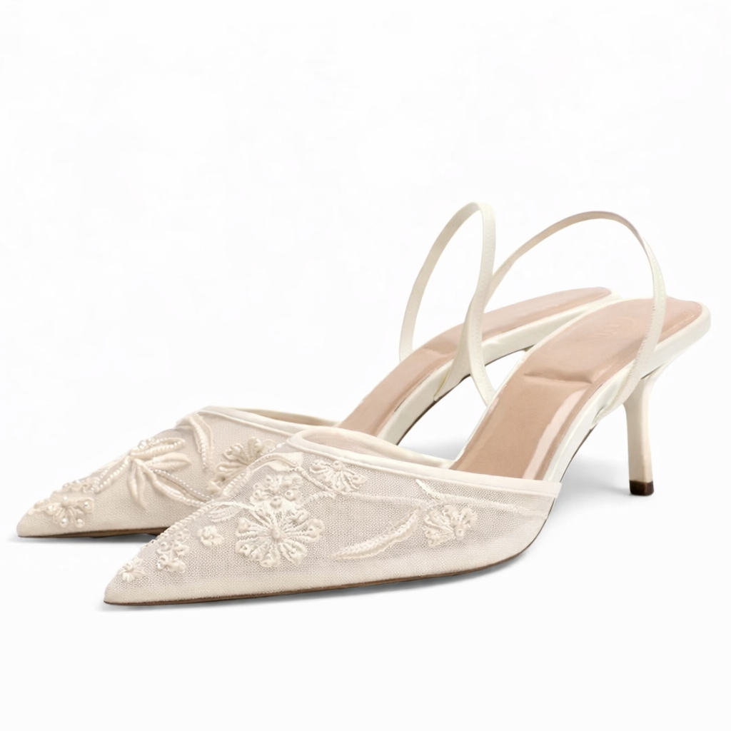 Women's Embroidered Mesh Mule Heels