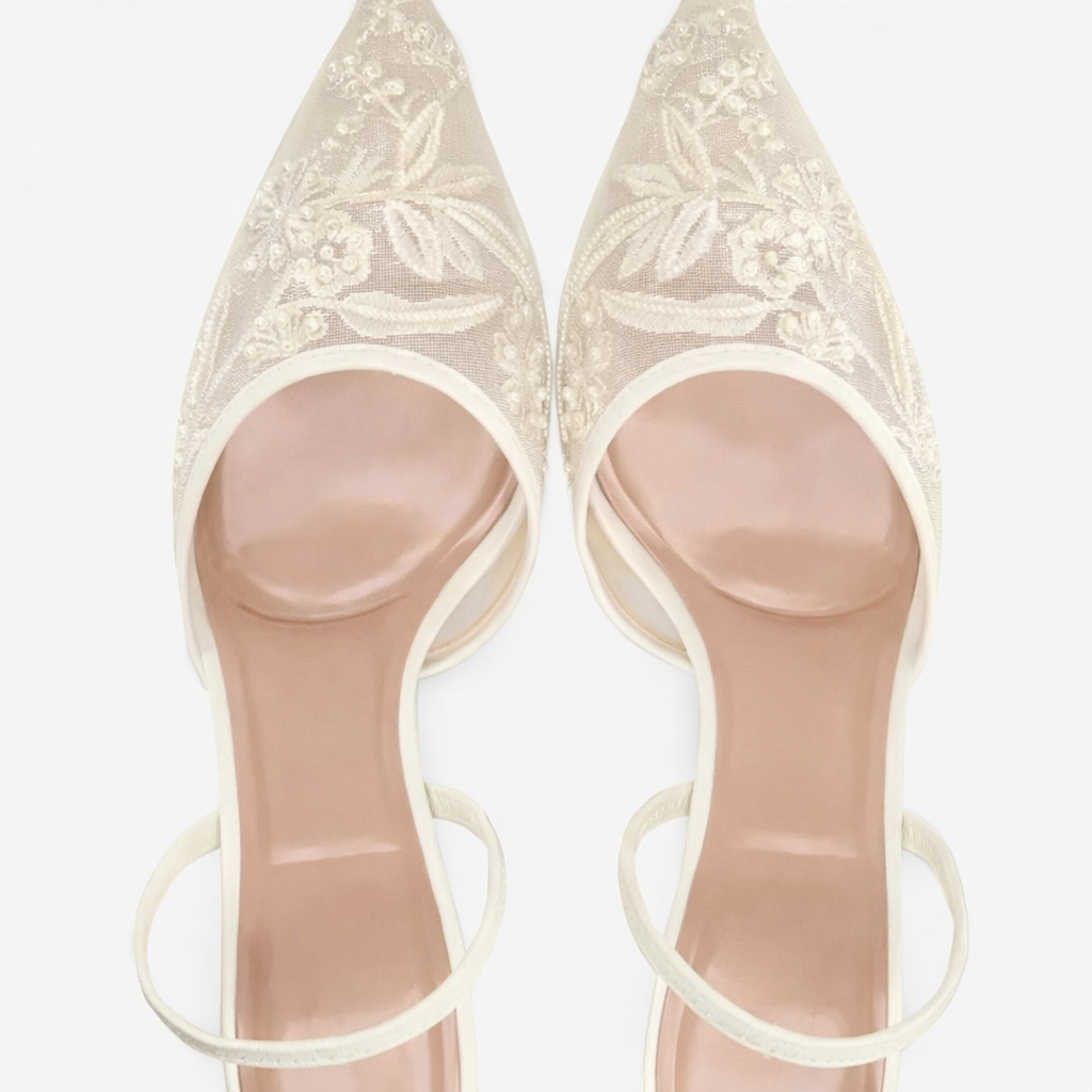 Women's Embroidered Mesh Mule Heels